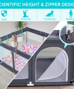 Tmsene Baby Playpen, Playard for Babies and Toddlers, Sturdy Safety Baby Fence with Breathable Mesh and Zipper Gates, Indoor & Outdoor Play Pens for Kids Activity Center (Grey) Grey 25 8118V gcWXL