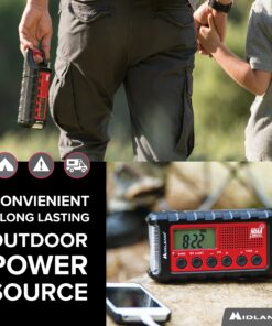 Midland - ER310, Emergency Crank Weather AM/FM Radio - Multiple Power Sources, SOS Emergency Flashlight, Ultrasonic Dog Whistle, & NOAA Weather Scan + Alert (Red/Black) 25 8118YJ07NBS