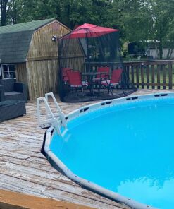 HomeRoots 9' Patio Umbrella Outdoor Table Bug Screen Mesh Black Mosquito Net Canopy Curtains Adjustable Enclosure Large Umbrella Hanging Tent 100% Polyester Light Weight Mosquito Netting 30 811AIazDR6L