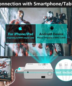 Movie Projector, SMONET 1080P HD Projector 7500L Home Projector Video TV Projector Mini Portable LED Projector Outdoor Indoor Wall Compatibale with TV Stick Laptops PC PS5 HDMI USB A-White 28 811CiEp3usL