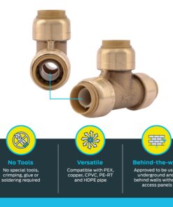 SharkBite 1/2 Inch Tee, Push to Connect Brass Plumbing Fitting, PEX Pipe, Copper, CPVC, PE-RT, HDPE, U362LFA 1/2 in. 1/2 in. 8 811DEjtamDL