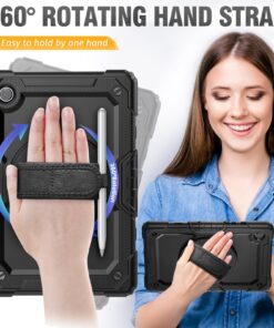 HXCASEAC Shockproof Case for Samsung Galaxy Tab A7 Lite with Screen Protector / 360 Rotating Hand Strap/Built-in Stand/Protective Carrying Case for Tab A7 lite 8.7 Case SM-T220 T225 T227, Black Black/Black 8.7 inch-Tab A7 lite 28 811FHltD2OL