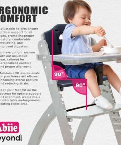 Abiie Beyond Junior Wooden High Chair with Tray. The Perfect Adjustable Baby Highchair Solution for Your Babies and Toddlers or as a Dining Chair. 6 Months up to 250 Lb. Natural Wood/Black Cushion 1 Count (Pack of 1) Natural Wood - Black Cushion 22 811Fbq2gttL