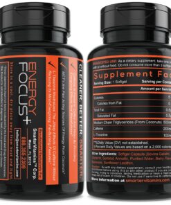 SmarterVitamins (3-Pack) 200mg Caffeine Pills with 100mg L-Theanine for Energy, Focus and Clarity + Coconut MCT Oil, Pre Workout, Nootropic Brain Booster, Extended Release Capsule 23 811G7JTQ5cL