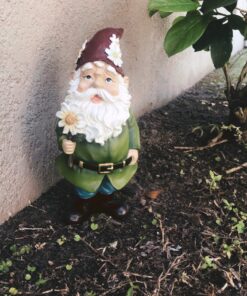Giftware by Roman Inc., 12.25" H GNOME with Daisy Statue, Garden Collection, Outdoor Statue, Memorial, Resin Stone, Adorable Frogs and Flowers, Garden Décor (12x4x5) 9 811Ik48t70L