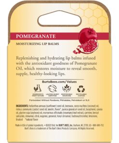 Burt's Bees Lip Balm Stocking Stuffers, Moisturizing Lip Care Christmas Gifts, Original Beeswax with Vitamin E & Peppermint Oil, All Natural (4-Pack) Pomegranate 4 Count (Pack of 1) 33 811KAEbnpqL