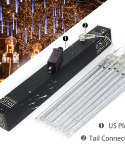 OMGAI LED Meteor Shower Rain Lights - Waterproof Drop Icicle Snow Falling Raindrop 30cm 8 Tubes Cascading Lights for Wedding Xmas Home Décor, Blue 16 811LQfNjQL