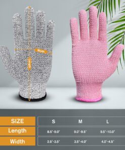 Evridwear 2 Colors 2 Pairs Combo Level 5 Cut Resistant Gloves with Strong Silicone Grip Dots Kitchen Meat cutting Fish Fillet Shucking and Mandolin Slicing Free E-book (S, Pink+Gray) Small (Pack of 4) 16 811NrKoD2DL
