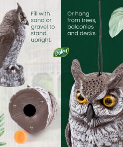 Dalen Fake Owl Decoy to Scare Birds Away from Gardens, Rooftops, and Patios - Scarecrow Provides Chemical-Free Pest Control - Safe and Humane, 16" Great Horned Owl 28 811Nt1953EL