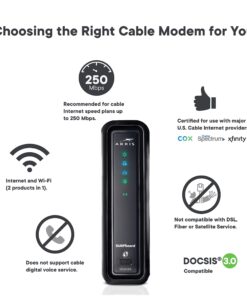 ARRIS Surfboard SBG6580-2 8x4 DOCSIS 3.0 Cable Modem/Wi-Fi N600 (N300 2.4Ghz + N300 5GHz) Dual Band Router - Retail Packaging Black (570763-034-00) 17 811OQ5rBVPL