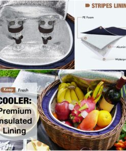 Unique Willow Picnic Basket for 2 Persons, Natural Wicker Picnic Hamper with Service Set and Insulated Cooler Bag - Best Gifts for Father Mother Shabby Chic 17 811OziOu0XL