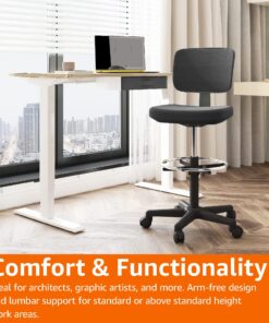 Amazon Basics Mid-back Mesh Office Drafting Chair Stool with Adjustable Footrest, Black No Arms 43 811PrhGbrBL