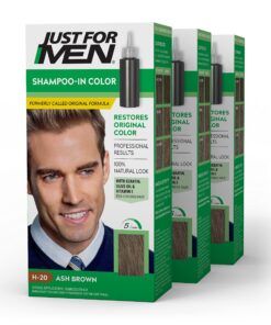 Just For Men Shampoo-In Color (Formerly Original Formula), Mens Hair Color with Keratin and Vitamin E for Stronger Hair - Ash Brown, H-20, Pack of 3 1 Count (Pack of 3) Ash Brown H-20
