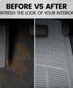 BDK Original ProLiner 3 Piece Heavy Duty Front & Rear Rubber Floor Mats for Car SUV Van & Truck, Gray - All Weather Floor Protection with Universal Fit Design 3PC Front & Rear 17 811V6QkkPL