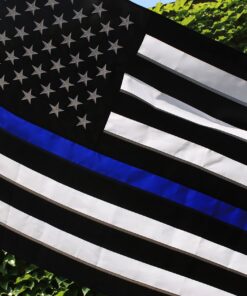 Thin Blue Line Flag - 3X5 Foot with Embroidered Stars and Sewn Stripes - Black White and Blue American Police Flag Honoring Law Enforcement Officers - 3x5 Inch Waterproof Decal Included Blue,White 25 811W7L8hzOL