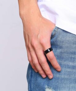 VNOX Personalized Custom 8MM Stainless Steel Plain Wedding Band Ring for Men,Black/Gold Plated/Silver Black-Engraving(Polished) 6 10 811YGPmW2yL 3