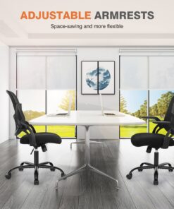 Sweetcrispy Office Computer Desk Chair, Ergonomic Mid-Back Mesh Rolling Work Swivel Task Chairs with Wheels, Comfortable Lumbar Support, Comfy Flip-up Arms for Home, Bedroom, Study, Student, Black 1 Chair 25 811ZbX77OrL
