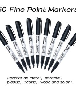 Shuttle Art Permanent Markers, 50 Pack Black Permanent Marker set,Fine Point, Works on Plastic,Wood,Stone,Metal and Glass for Doodling, Marking 50 Packs 14 811cu6Io7L