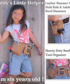 Real Leather Kids Tool Belt for Kids Woodworking Children Carpentry Carpenter Tool Apron for Boys and Girls Young Builders Gift Fits Waist Size 21 to 28 inches 12 811fNlbYTEL