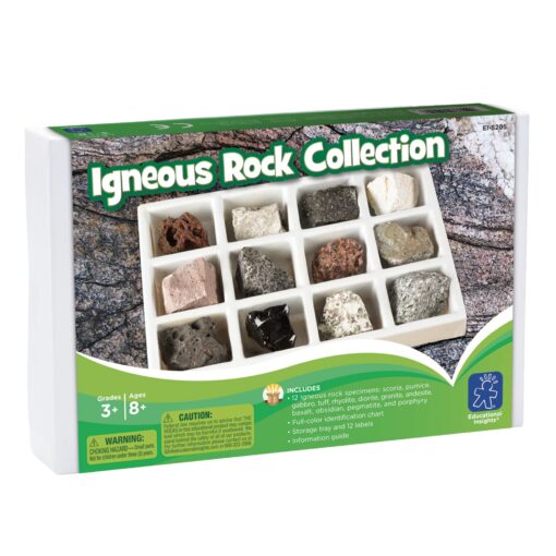 Educational Insights Igneous Rock Collection, Ages 8 and up, Set of 12 Handpicked Specimens in a Storage Tray