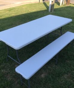 Best Choice Products 3-Piece 6ft Portable Folding Weather-Resistant Resin Table and Bench Set w/Carrying Handles and Rubber Foot Caps for Picnic, Home, and Commercial Use, White 19 811l2ui37BL