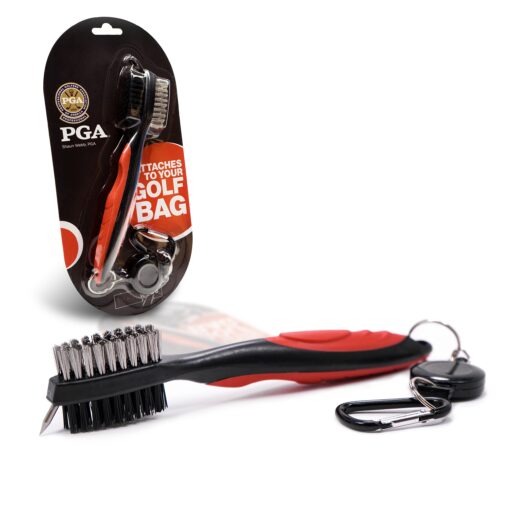 SHAUN WEBB GOLF Brush Cleaner Set - Keep Your Groves Clean for Optimal Performance. Wire and Nylon Bristle Brushes for Golfing Accessories with Retractable Zipline Cord, and Carabiner Clip