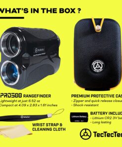 TecTecTec VPRO500 Golf Rangefinder with High-Precision, Laser Range Finder Binoculars with Pinsensor and Battery, Golf Accessories for Golfing and Hunting - Black Non-Slope 17 811sRj64myL