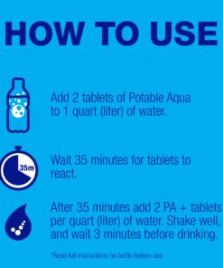 Potable Aqua Water Purification Tablets with PA Plus, Portable and Effective Solution for Camping, Hiking, Emergencies, Natural Disasters and International Travel, Two 50ct Bottles 50.0 30 811tIeAaaNL