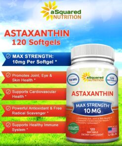 aSquared Nutrition Astaxanthin Supplement - Natural Astaxanthin Pills from Haematococcus Pluvialis Extract for Pure Energy - Max Strength 10mg - 120 Softgels 11 811uxmnN1FL