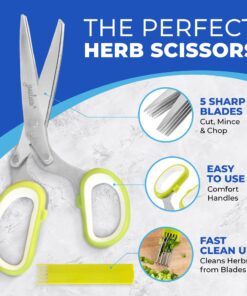 Alternative view of Jenaluca Herb Scissors with 5 Blades and Safety Cover - Cut, Chop & Mince Fresh Herbs & Leafy Greens - Stainless Steel Kitchen Shears with Cleaning Comb - Cool Kitchen Gadgets (Green) Green