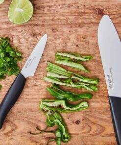 Kyocera Advanced Ceramics – Revolution Series 3-Piece Ceramic Knife Set: Includes 6-inch Chef's Knife; 5-inch Micro Serrated Knife; and 3-inch Paring Knife; Black Handles with White Blades 22 811wrKPpm9L