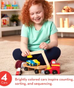 Melissa & Doug Magnetic Car Loader Wooden Toy Set With 4 Cars and 1 Semi-Trailer Truck - Crane Wooden Toy, Vehicle Toys For Kids Ages 3+ 29 811x1DZISPL