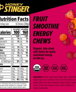 Honey Stinger Organic Fruit Smoothie Energy Chew | Gluten Free & Caffeine Free | For Exercise, Running and Performance | Sports Nutrition for Home & Gym, Pre and Mid Workout | 12 Pack, 21.6 Ounce Non-Caffeinated 1.8 Ounce (Pack of 12) 12 811xC2NLfVL