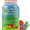 Vegan Whole Food Multivitamin with Iron, Daily Multivitamin for Women and Men, Made with Fruits & Vegetables, B-Complex, Probiotics, Enzymes, CoQ10, Omegas, Turmeric, Non-GMO, 90 Count 90 Count (Pack of 1) 18 811yJxjLQPL