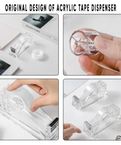 2-Piece Acrylic Tape Dispenser Desk Set - Durable, Stylish, and Versatile for Home, Office, or School - Fits Standard, Large, and Extra Large Tape Rolls - Desktop Convenience for Easy Organizing transparent 31 8122t7S4wAL