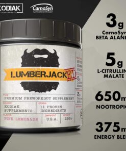 Kodiak Supplements LUMBERJACKED Pre-Workout Supplement with CarnoSyn 30 Servings - Better Pumps, Strength, Energy, and Focus - No Crash (Pink Lemonade) Pink Lemonade 19 8126YPuHQvL