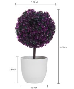 MyGift Tabletop Artificial Topiary Indoor Decor, Fake Plants Faux Purple Boxwood Ball Tree with White Planter Pots, Set of 2 16 8126luKdt6L
