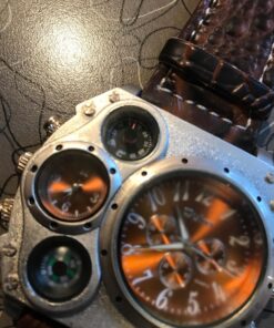 Oulm Compass Outdoor Sports Watches Analog Dark Brown Leather Strap Four Sub-dials Men Watch 17 8129QgussbL