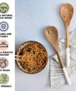 Folkulture Wooden Spoons for Cooking Set for Kitchen, Non Stick Cookware Tools or Utensils Includes Wooden Spoon, Spatula, Fork, Slotted Turner, Corner Spoon, Set of 5, 12 Inch, Acacia Wood (White) White 22 812AYuTbOL