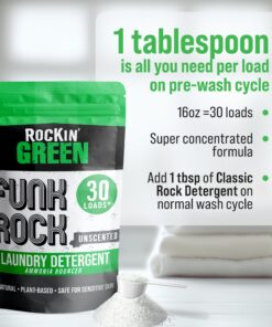 Rockin' Green Laundry Detergent, Plant based, All Natural Laundry Detergent Powder, Vegan and Biodegradable Odor Fighter, Safe for Sensitive Skin (Funk Rock Ammonia Bouncer 30 Loads - Unscented) Funk Rock 14 812Dev9r2RL