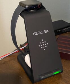 Wireless Charging Stand, GEEKERA 3 in 1 Wireless Charger Dock Station for iPhone 15 14 13 12 11 Pro Max Plus XR XS 8 Plus, Apple Watch Ultra/9/SE/8/7/6/5/4/3/2, AirPods Pro/3 Black 38 812F9jH7JnL