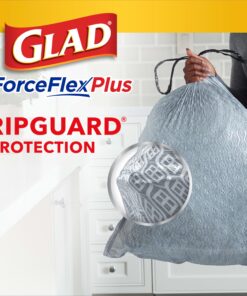 Glad ForceFlexPlus Tall Kitchen Drawstring Trash Bags - 13 Gallon Grey Trash Bag, Fresh Clean with Febreze Freshness 68 Count 28 812FBYx4RUL