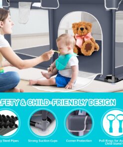 Tmsene Baby Playpen, Playard for Babies and Toddlers, Sturdy Safety Baby Fence with Breathable Mesh and Zipper Gates, Indoor & Outdoor Play Pens for Kids Activity Center (Grey) Grey 26 812FST9bv6L