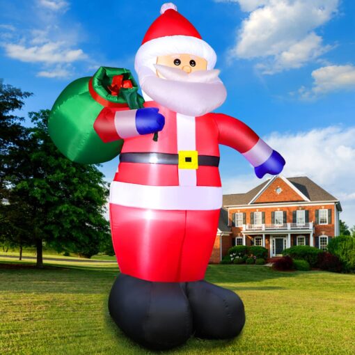 12 Feet Giant Christmas Inflatable Santa Claus Outdoor Yard Decorations, Blow up Santa Claus with Gift Bag, Huge Santa Carrying Present Sack, Outside Waterproof Xmas Decor for Party Garden Hall Plaza 12FT Santa