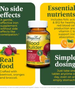 MegaFood Blood Builder - Iron Supplement Clinically Shown to Increase Iron Levels without Side Effects - Iron Supplement for Women with Vitamin C, Vitamin B12 and Folic Acid - Vegan - 90 Tabs 90 Count (Pack of 1) Standard Packaging 24 812J2ls7DML