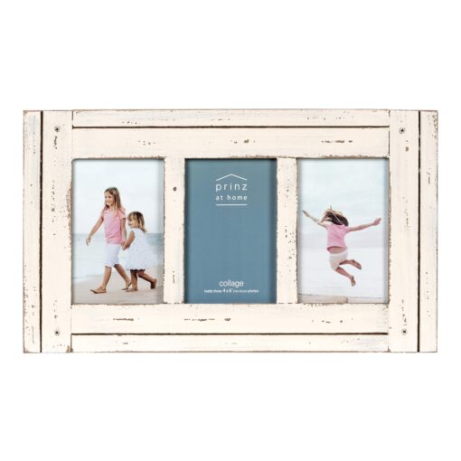 PRINZ Homestead Collage Frame for Three Photos in Antique Finish, White, 4 x 6" Antique White