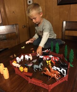 SCS Direct Farm Animal Toy Action Figure Set - 50 Pieces with 16 Different Barnyard Animals and Accessories - Includes Cows, Horses, Chickens, Pigs, Sheep & More - Great for School Projects & Dioramas 34 812Mn8iPn0L