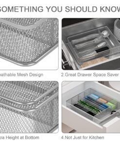 TQVAI Kitchen Drawer Organizer, Mesh Silverware Organizer, 5 Compartments Utensil Holder Cutlery Tray, Silver S 21 812NOoVgpwL