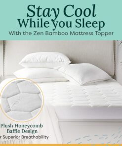 Zen Bamboo Mattress Pad Cover - Cooling Bed Topper & Waterproof Protector w/Deep Pockets, Queen Size, White 17 812NVz47UVS