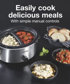 Proctor Silex Double Dish Slow Cooker with 6qt Crock and Dual 2.5qt Nonstick Insert to Cook Two Meals at Once, Dishwasher Safe Pot & Lid, Silver (33563) 27 812PzZYQ NL